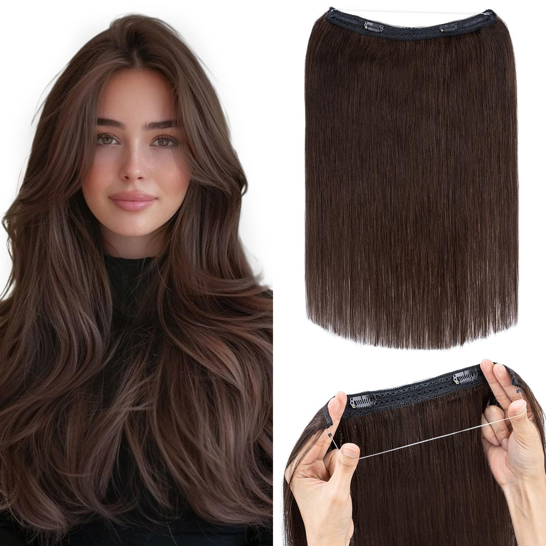 Extensions Echthaar mit transparenter Schnur, Silk-co Wire in ExtensionsDunkelbraun 75g, Secrets Hai