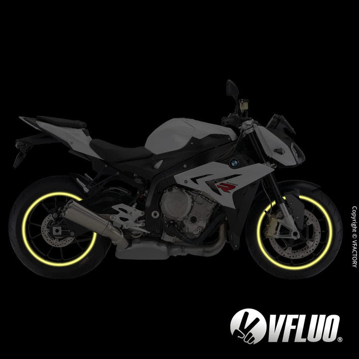 VFLUO - Kit Reflektierende Felgenrandaufkleber Motorrad, Aufkleber für 1 Rad 3M™-Technologie™, 360°-