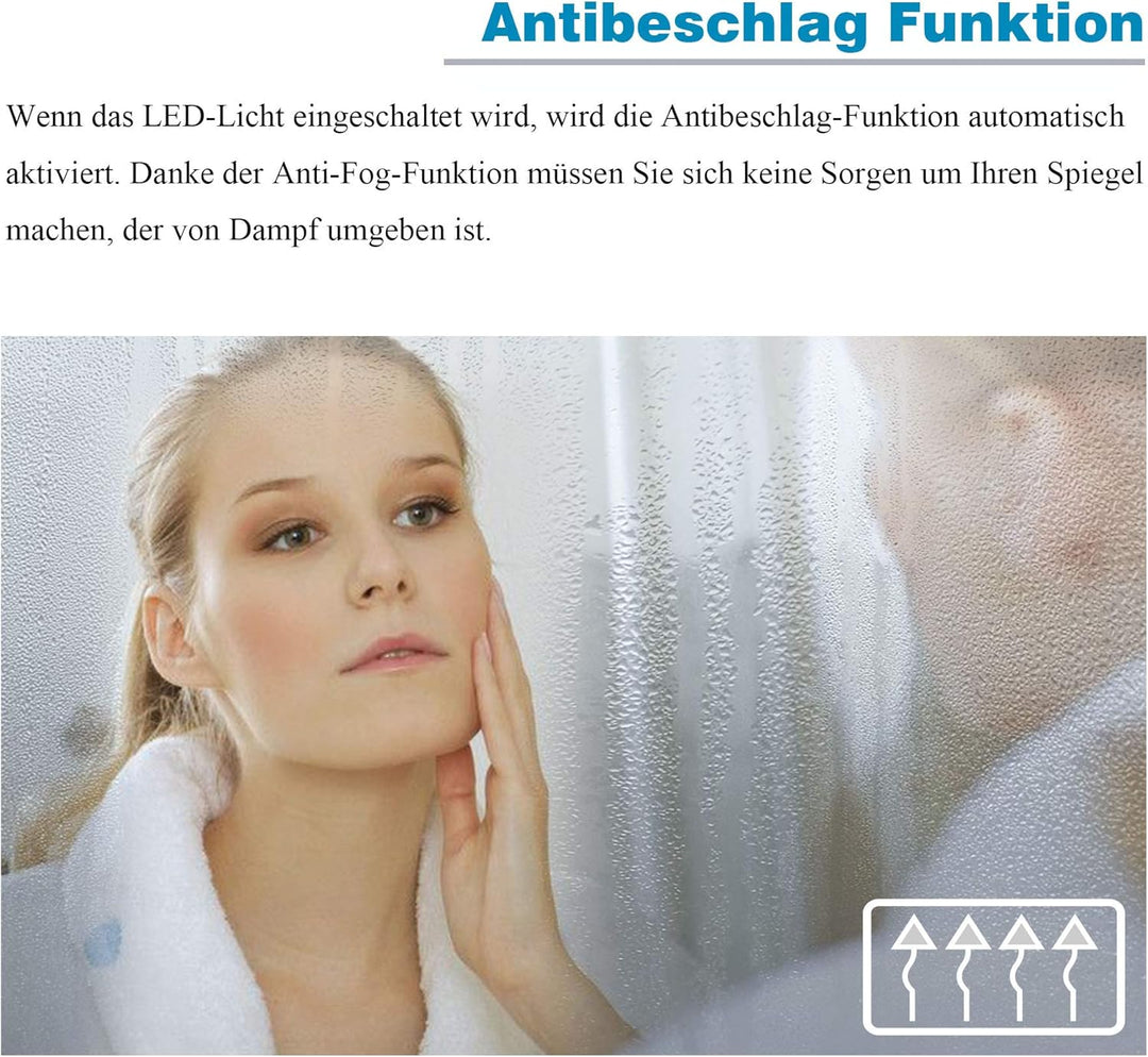 AQUABATOS® Badspiegel LED Beleuchtung Wandspiegel Dimmbar Badezimmerspiegel mit Touchschalter (60 x