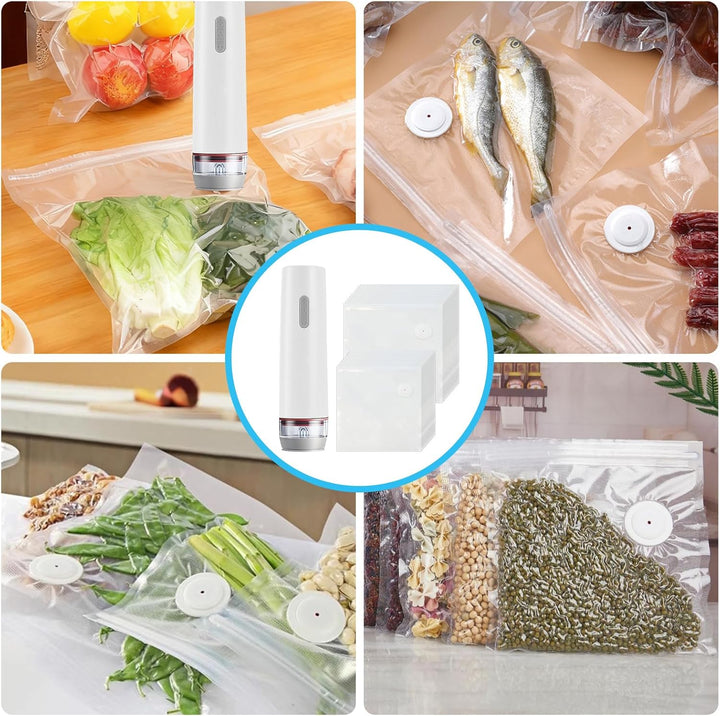 Vakuumiergerät Klein, Handvakuumierer mit 30 Wiederverwendbare Vakuumbeutel, Vakuumierer für Lebensm