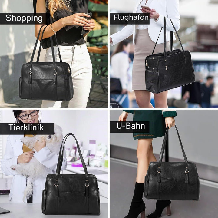 Lasaviin Hundetragetasche, modische Leder-Haustier-Tragetasche mit Taschen, von Fluggesellschaften z