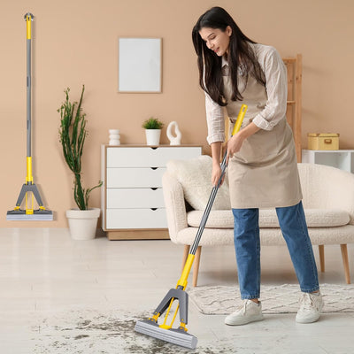 Masthome Schwamm Wischmopp,Schwammwischer mit 128cm Stiel Saugfähig Schwamm Bodenwischer mit 3 Schwa