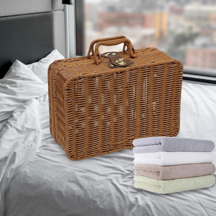 Weidenkoffer, Rattan-Koffer, gewebter Make-up-Organizer, Picknick-Behälter, Retro-Koffer-Box (L), L