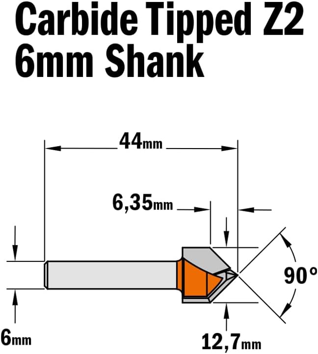 CMT ORANGE TOOLS 715.127.11 - V-NUTFRAESER 90^ HM D=12.7X12.7 S=6