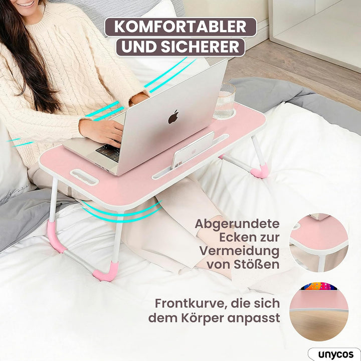 unycos - Betttablett Klappbar, Frühstückstablett mit Griff und Getränkehalter, Serviertisch, Ideal f