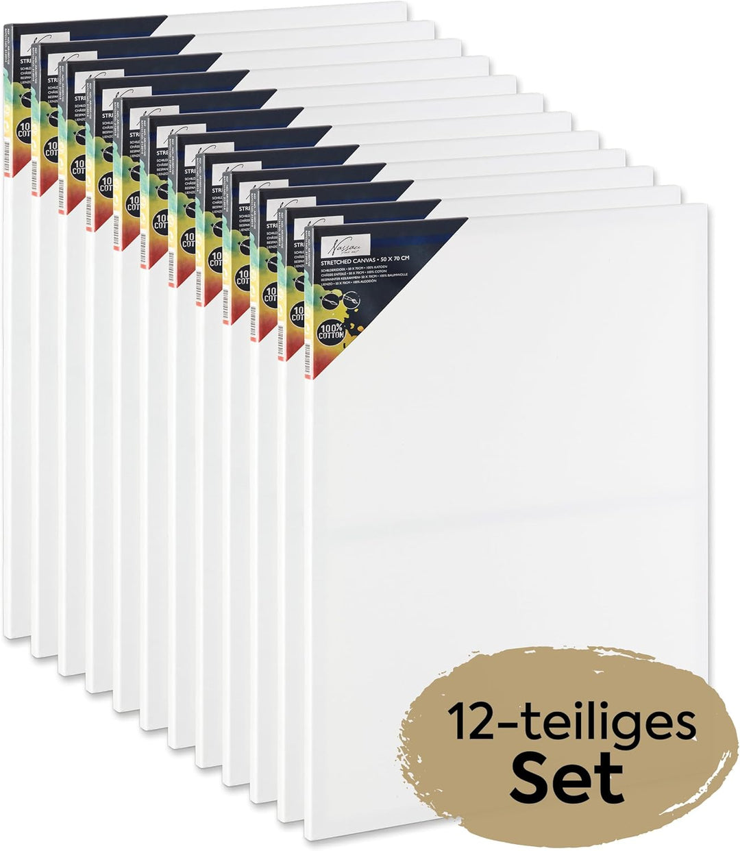 Van Nassau Fine Art Leinwand zum Bemalen | Leinwände-Set | 50 x 70 cm | 12 Stück | Keilrahmen klein/