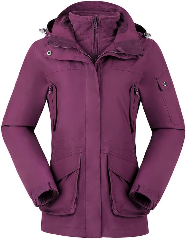 OutPro Damen 3-in-1-Skijacke wasserdicht winddicht Winterjacke Outdoor Wandern mit Fleece gefüttert
