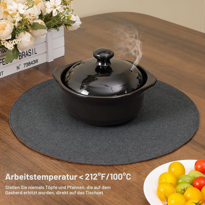 Tischsets, Durchmesser 38cm Leinenimitat Platzsets Abwaschbar rutschfeste Tischsets Platzsets Doppel