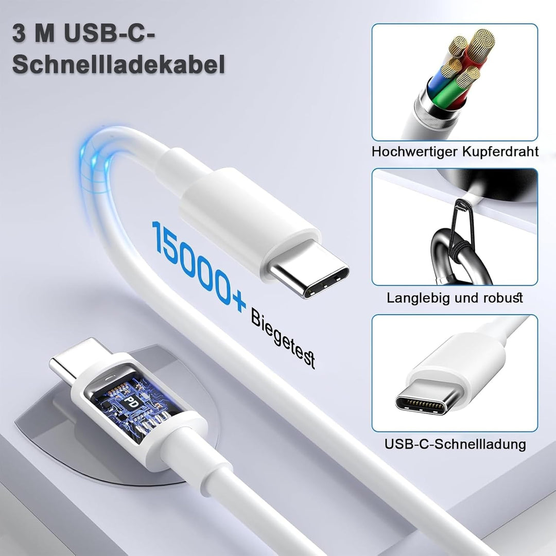 2Pack 45W Dual Port USB C Ladegerät, iPhone 17/16/15 Ladegerät mit 3M langem USB C Ladekabel, PD Sch