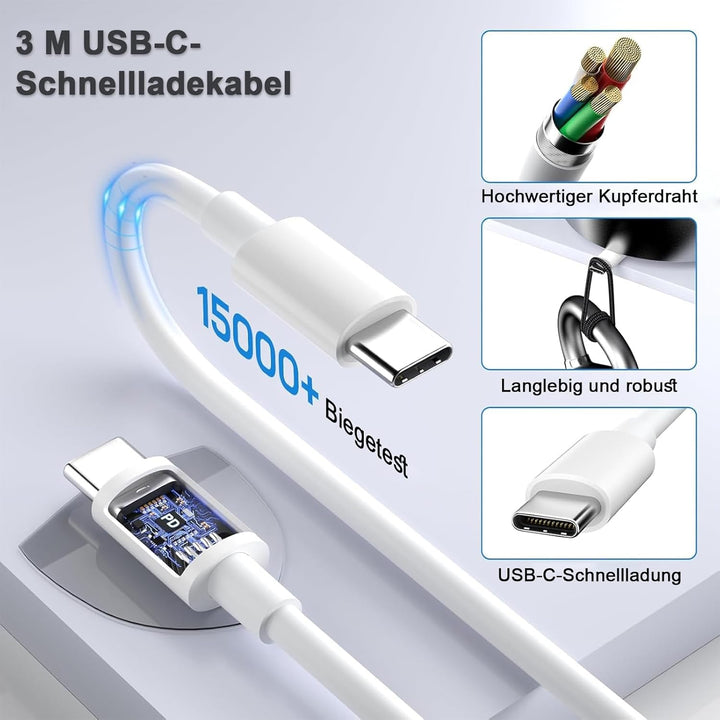 2Pack 45W Dual Port USB C Ladegerät, iPhone 17/16/15 Ladegerät mit 3M langem USB C Ladekabel, PD Sch