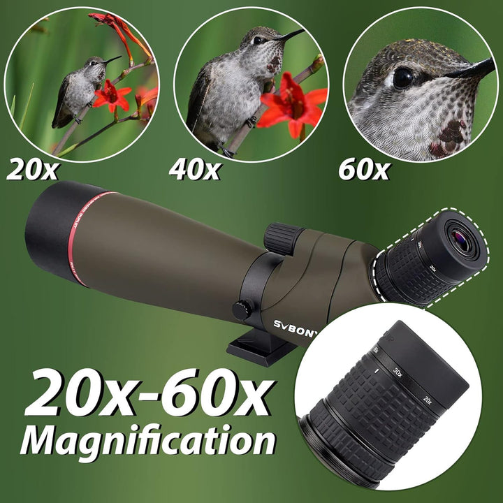 Svbony SV13 Spektiv 20-60x80, Tischstativ, Smartphone Adapter, HD Wasserdicht Porro Prisma Abgewinke