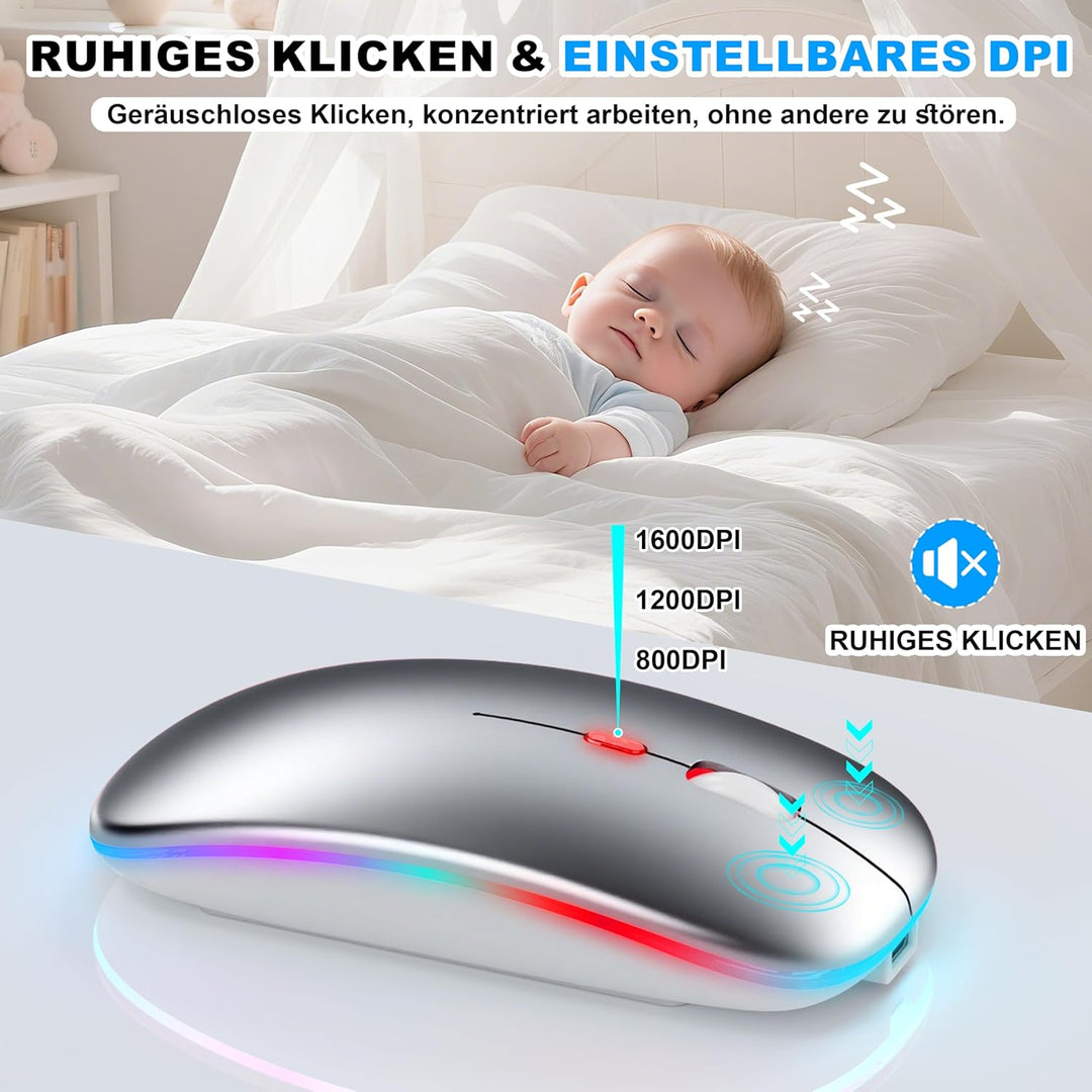 Kabellose Maus mit Jiggler-Modus – Bluetooth 5.2 & 2.4G Funk, für Laptop, PC, iOS, Android, iPad & W