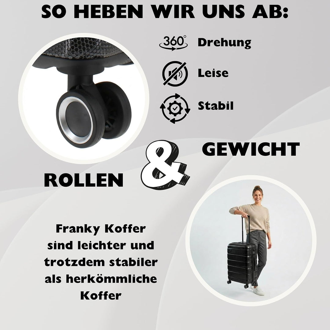 Franky Koffer Trolley | 360° Rollen | Hohe Stabilität | TSA-Schloss | Grössen: S/M/L | in vielen Far