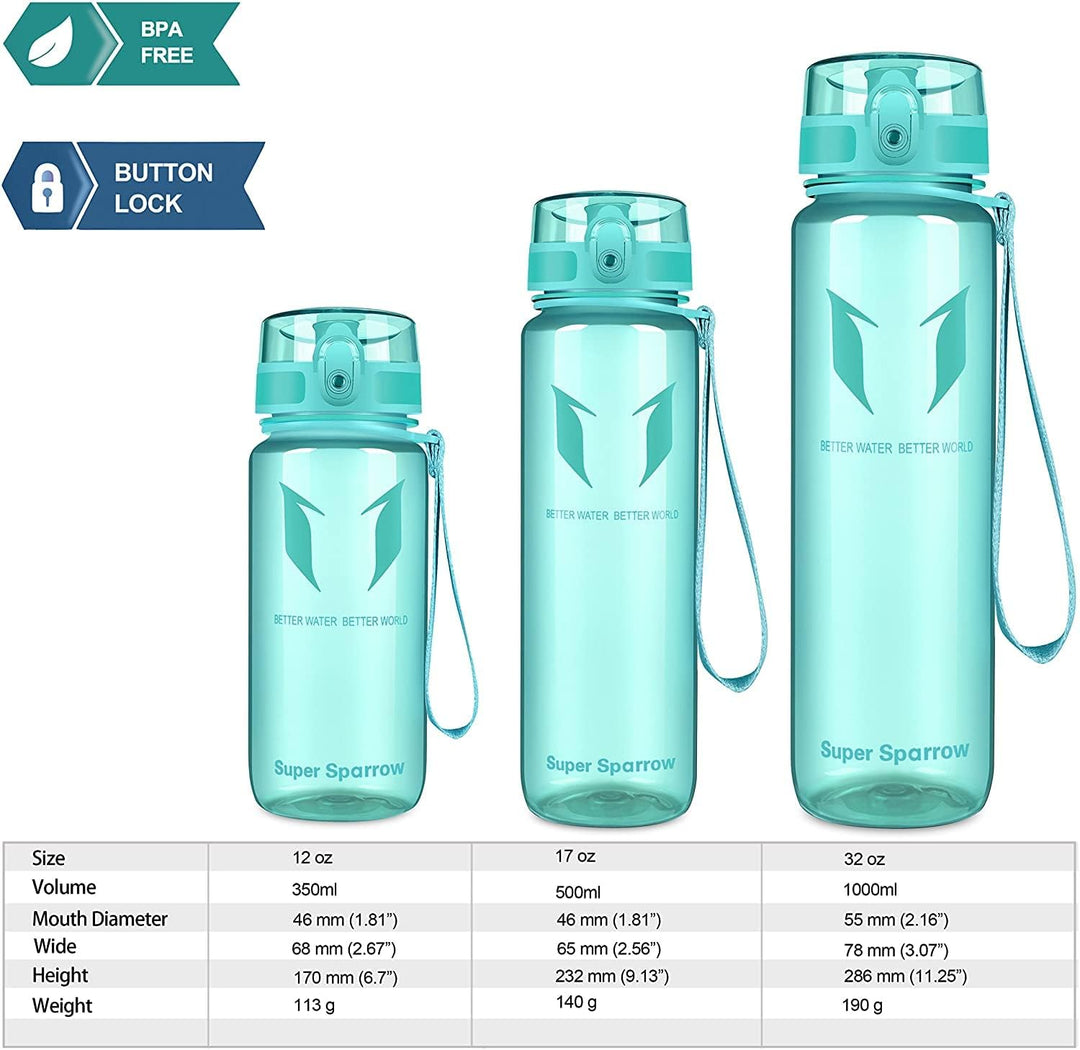 Super Sparrow Trinkflasche - Tritan Wasserflasche - 350ml, 500ml, 750ml, 1000ml - BPA-frei - Ideale
