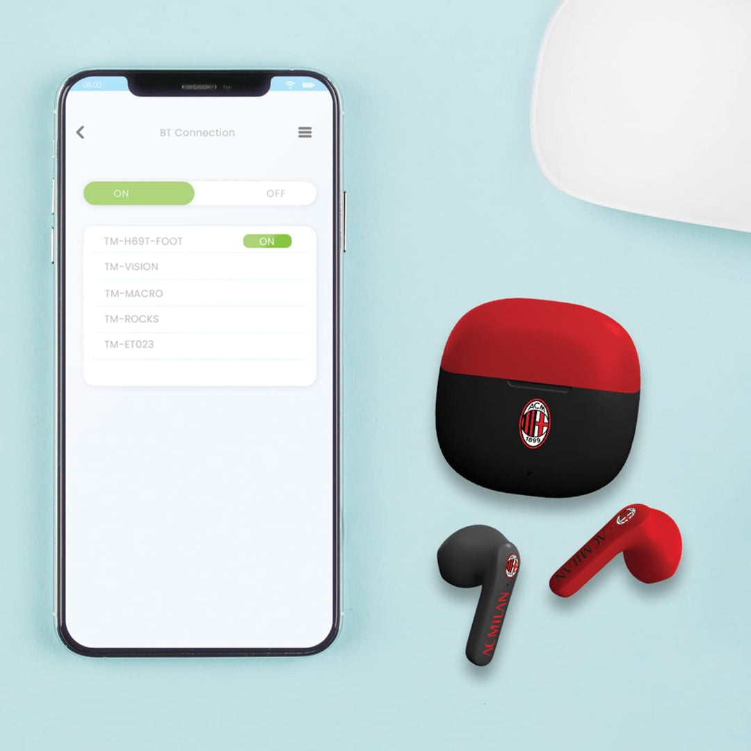 AC Milan TECHMADE Kopfhörer Kabellos In Ear, Kopfhörer mit Ladebox Rot/Schwarz