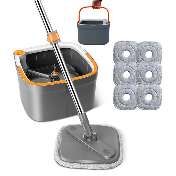 Feloyal Bodenwischer Wischmopp Set Spin Mopp und Eimer Set mit 6 Mikrofaser-Mopppads mit Selbsttrenn