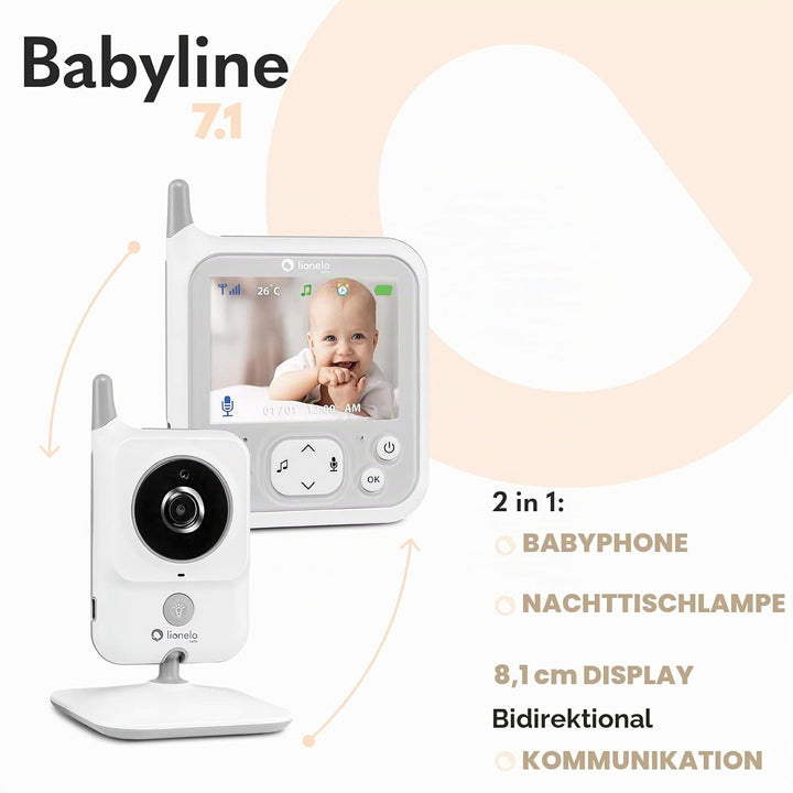 LIONELO Babyline 7.1 Babyphone mit Kamera und Empfänger, Reichweite bis zu 260 m, Kommunikation in b