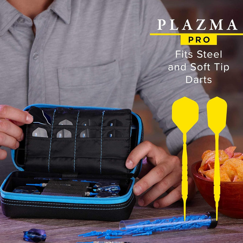 Casemaster Plazma Pro Dart-Schutzhülle mit Handyfach, für Stahlspitzen und weiche Dartpfeile, Schwar