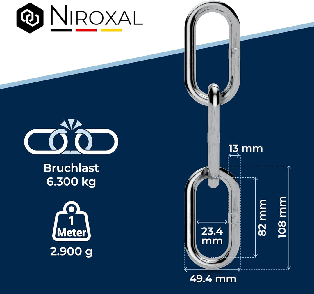 25cm = 0,25 Meter 13mm starke Eisenkette Meterware V4A Absperrkette langgliedrig am Stück A4 Stahlke
