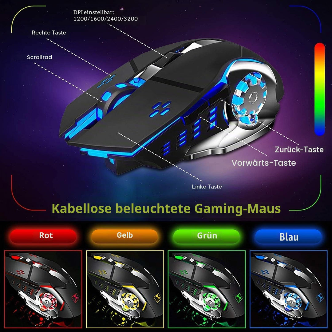 Lexonelec 680 pro - RGB LED Wireless Gaming Tastatur und Maus 4800 mAh volle 104 Tasten Tastatur PC