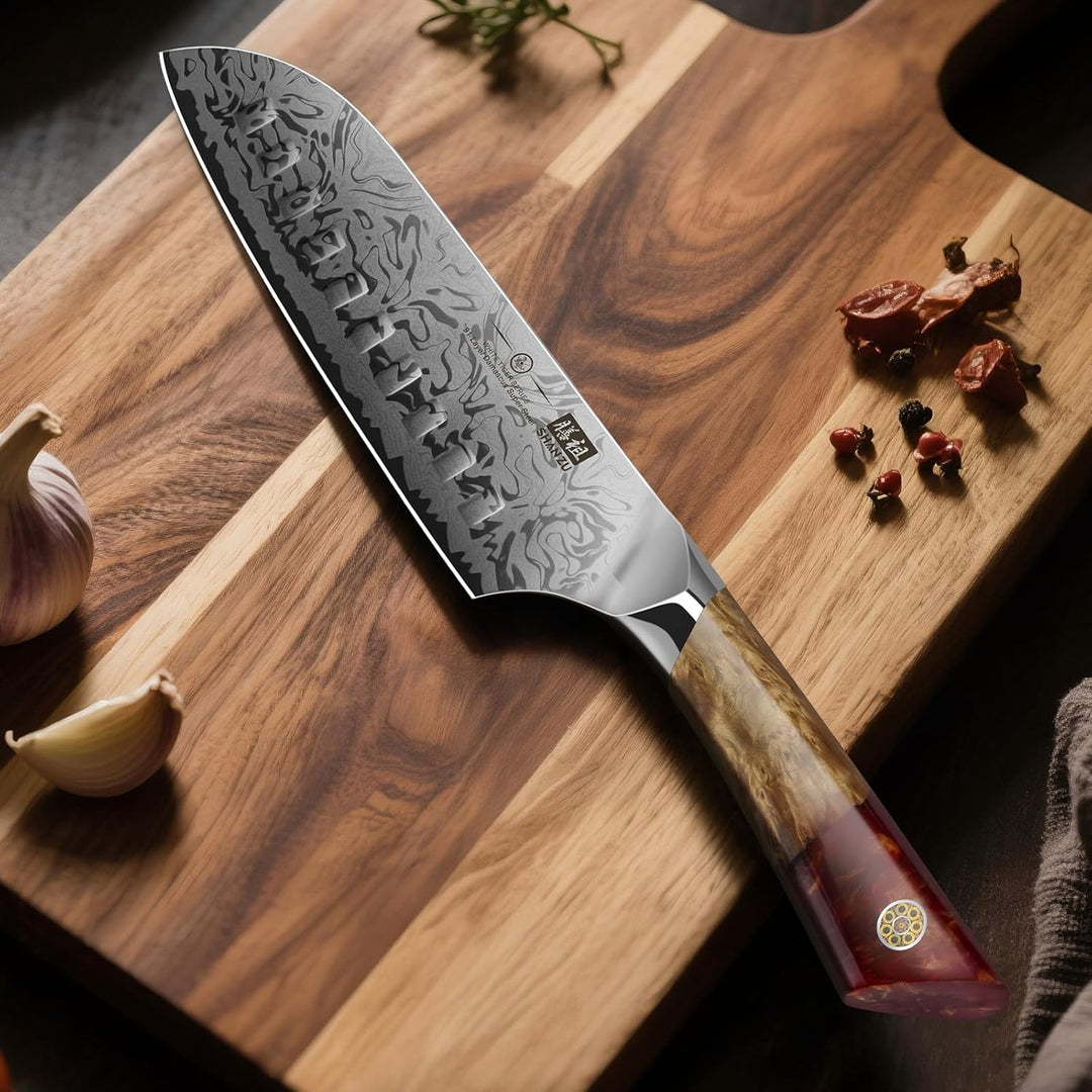 SHAN ZU Damast Santokumesser, 18cm Japanisches Küchenmesser aus SG2-Pulverstahl, Handgeschmiedetes P