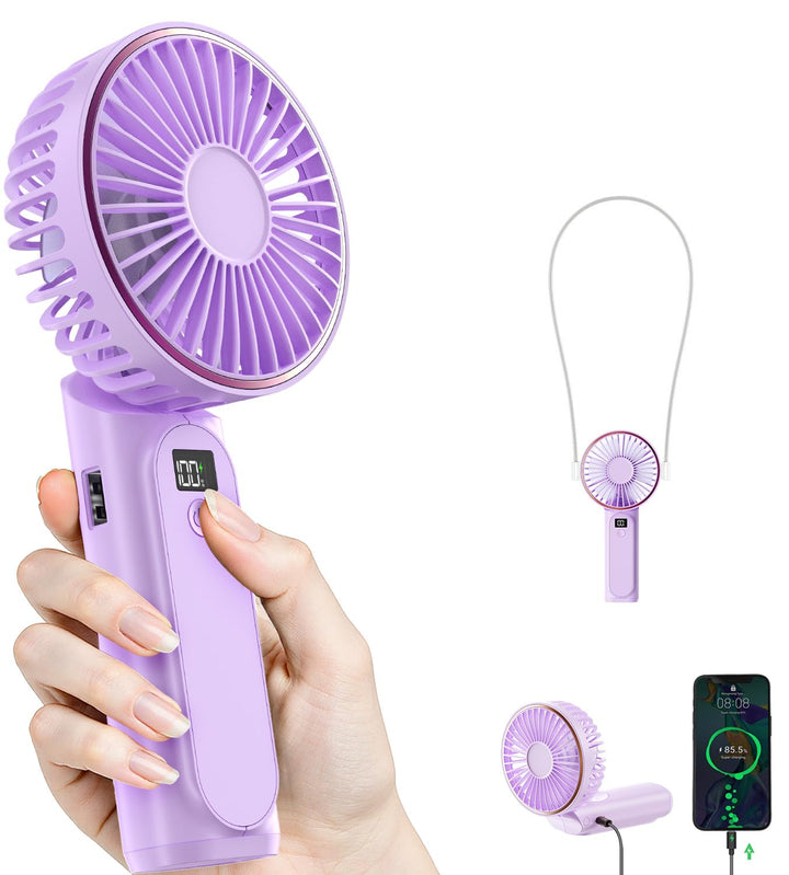 TUNISE Tragbarer Handventilator, Tragbarer Wiederaufladbarer Ventilator, 4000mAh,180° Verstellbar, 6