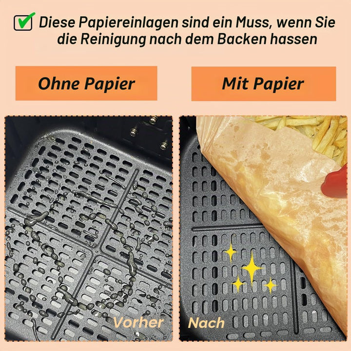 YQL 200 Stücke Backpapier für Heissluftfritteuse Ninja AF300EU/AF400EUCP, Air Fryer Pergament Paper