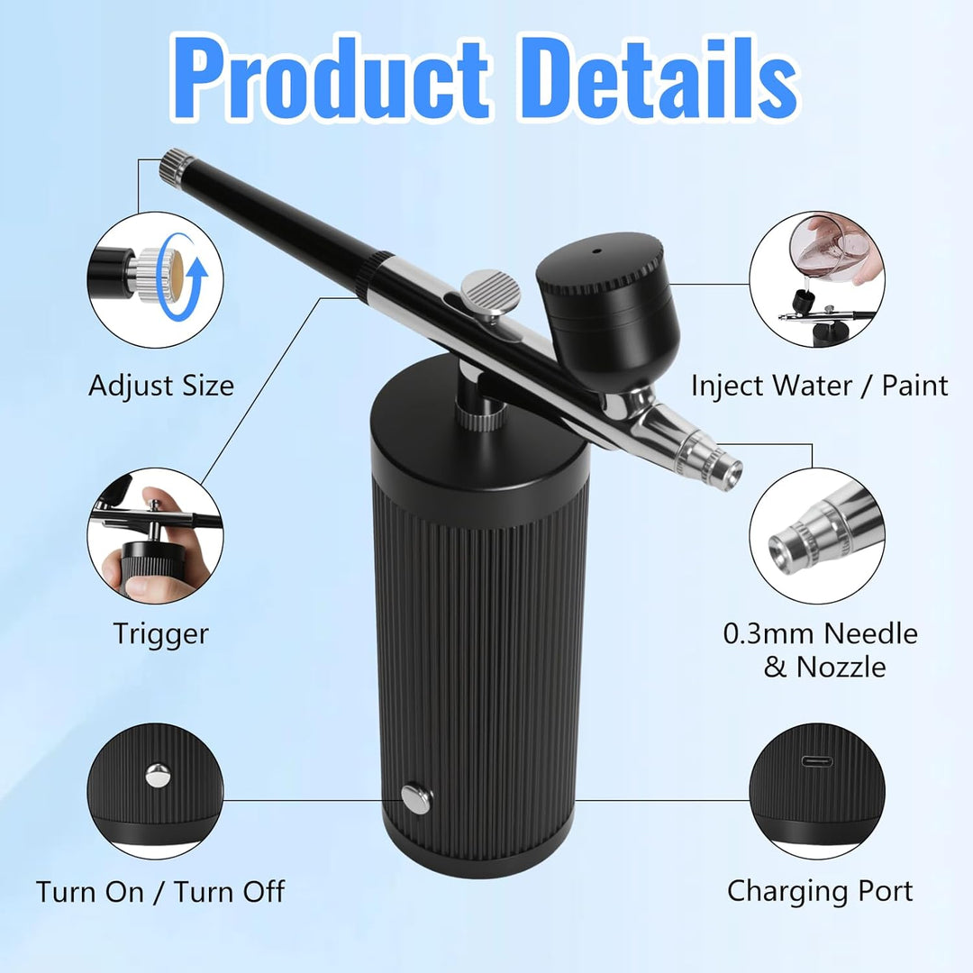 Airbrush-Kit mit Kompressor, Wiederaufladbar Tragbares Airbrush Set, mit Düse und Reinigungsbürsten