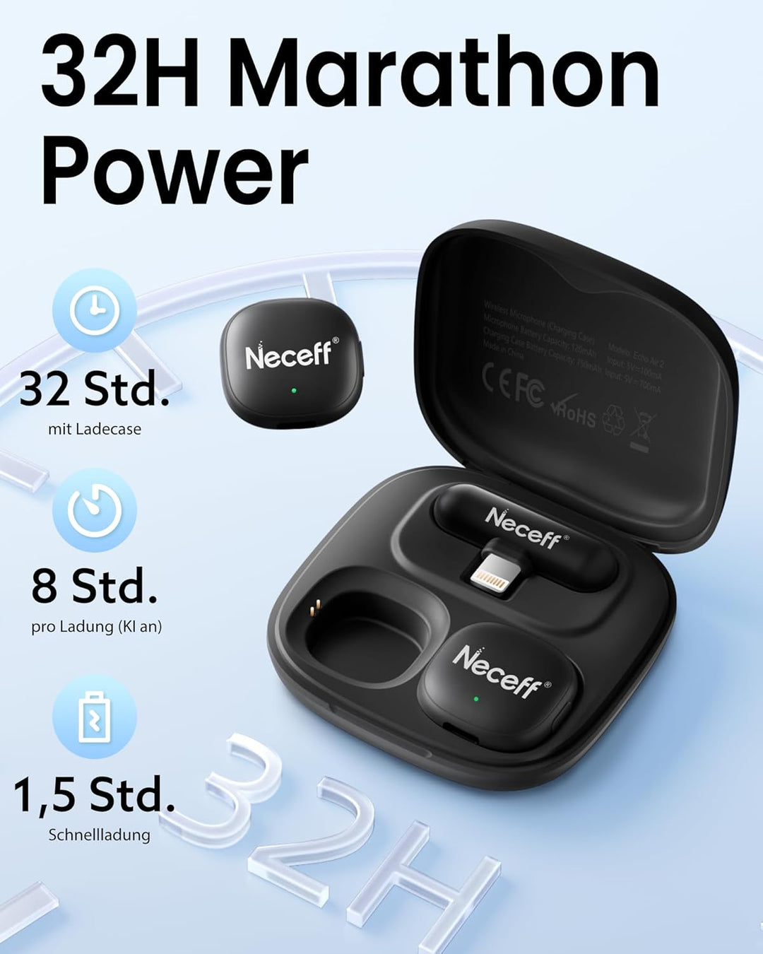 Wireless Lavalier-Mikrofon für iPhone 14 13 12 11 Pro Max, Lightning-Ansteckmikrofon mit KI-Rauschun
