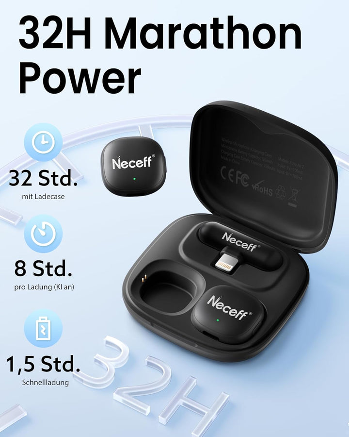 Wireless Lavalier-Mikrofon für iPhone 14 13 12 11 Pro Max, Lightning-Ansteckmikrofon mit KI-Rauschun