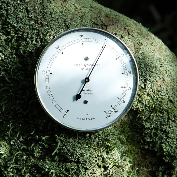 Fischer 111.01 - Haar-Hygrometer - 103mm Aussen-Luftfeuchtigkeitsmesser aus Edelstahl Made in German
