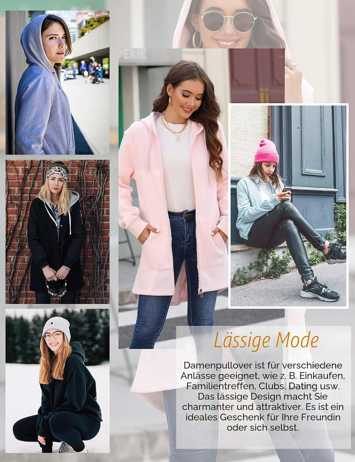 CMTOP Damen Sweatjacke Hoodie Kapuzenpullover mit Zipper Sweatshirt Jacke Langarm Pullover Kapuzenpu