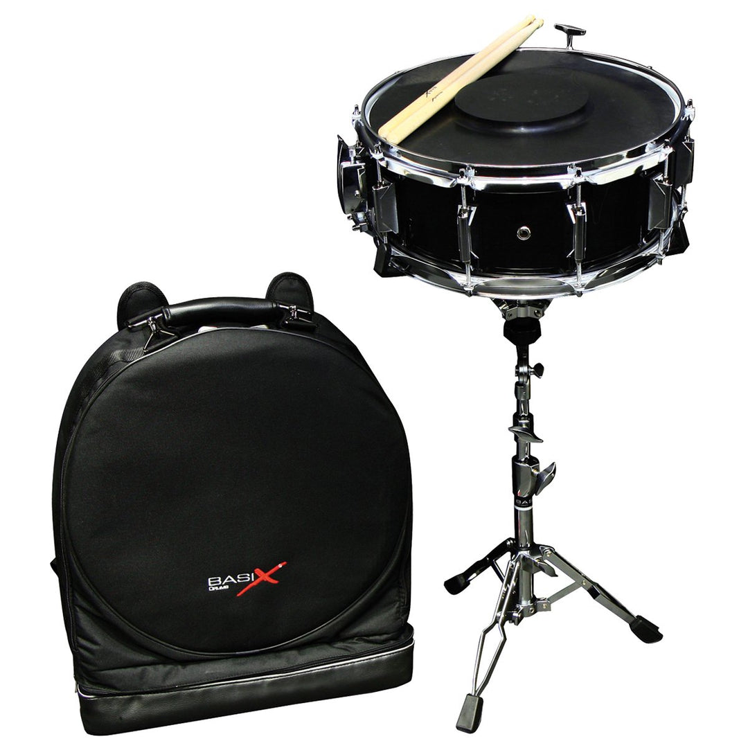 GEWA Snaredrum Starter Set 14x5,5" ZWEIFACH ausziehbar, Pappelkessel schwarz foliert inkl. Rucksackt