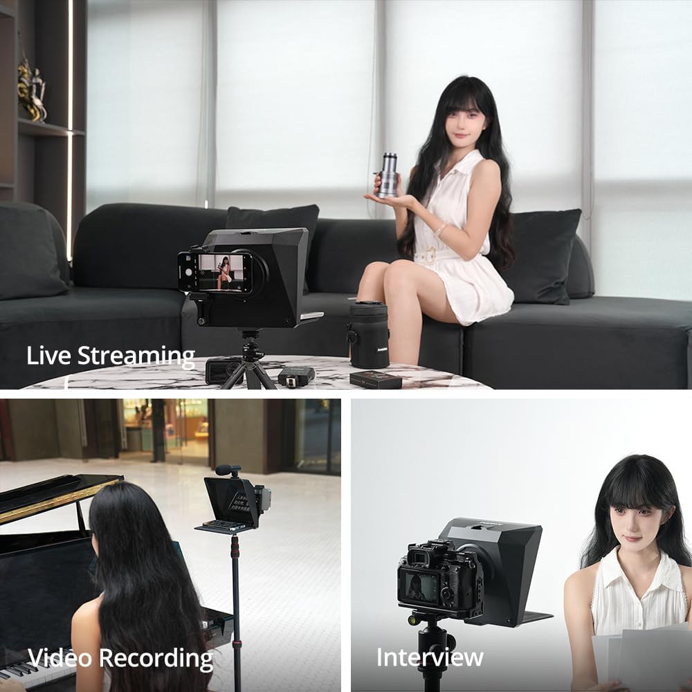 Ambitful T1 Pro Teleprompter für Handy mit Desktop-Stativ, schnell einzurichten, tragbares Telepromp