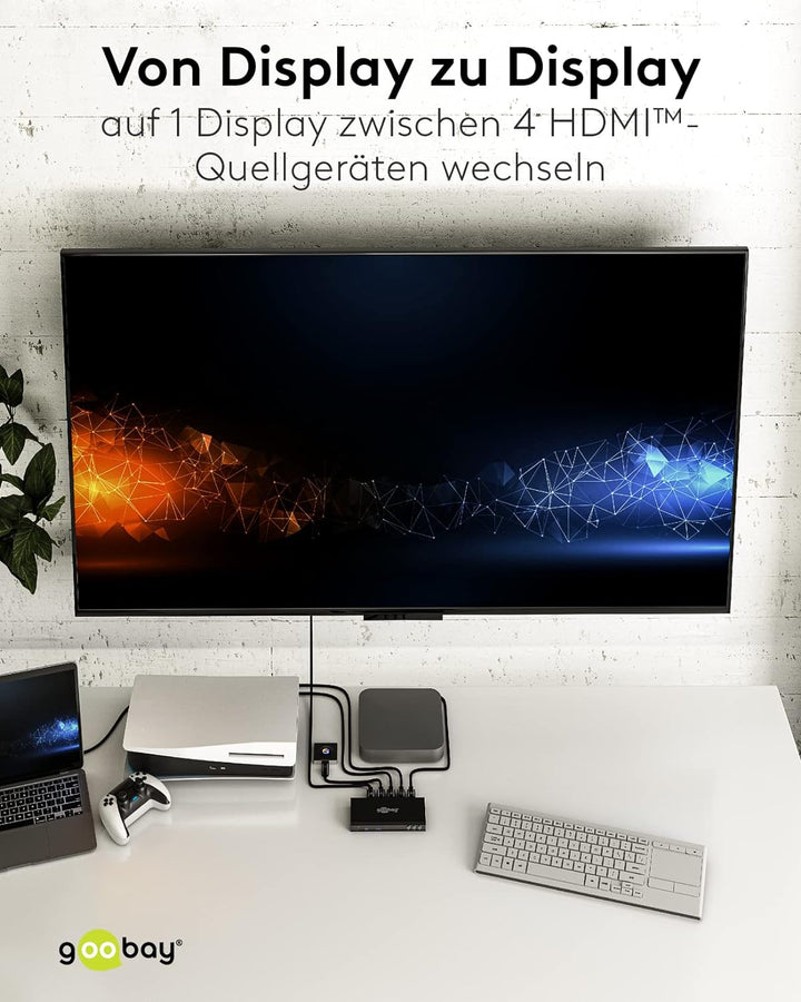 goobay 58490 HDMI Umschaltbox mit Audio Ausgang/HDMI Verteiler unterstützt Auflösungen bis zu 4K@60H
