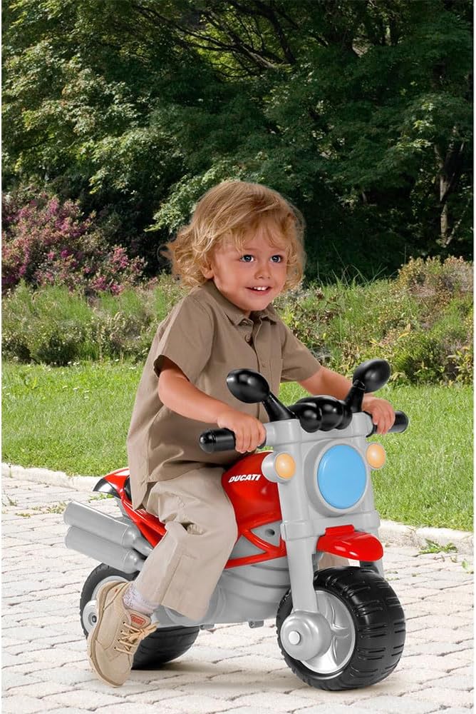 Chicco Ducati Monster Spielzeugmotorrad für Kinder, Rutschfahrzeug mit Hupe und Motorengeräusch, abn