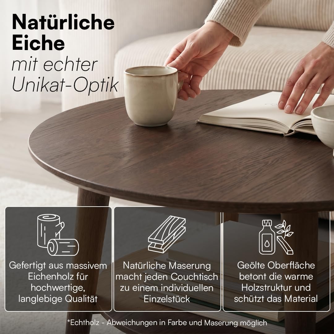 skølm Mjölnir Couchtisch rund – Wohnzimmertisch Holz – Hochwertiger Beistelltisch für Wohnzimmer – C