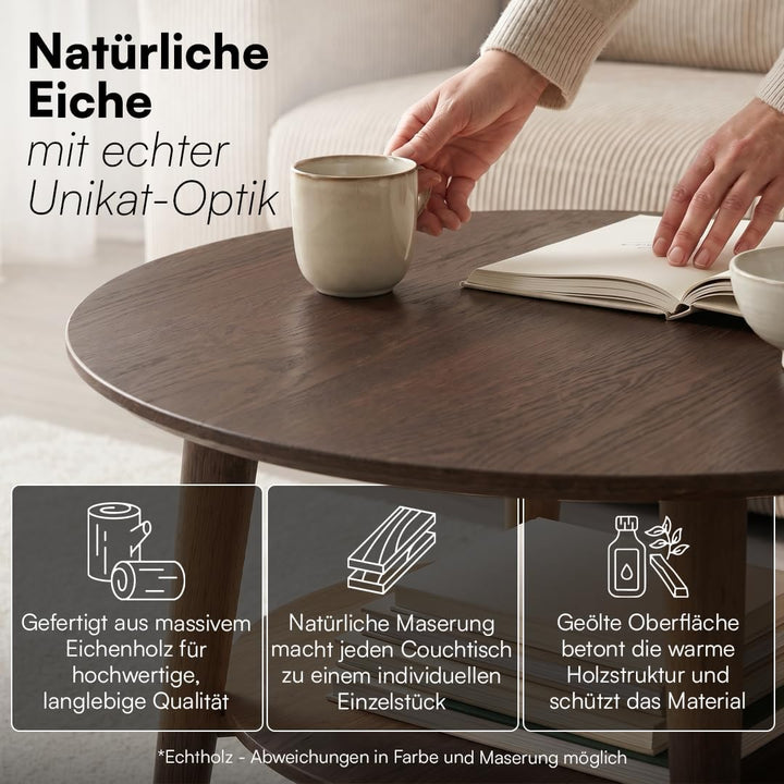 skølm Mjölnir Couchtisch rund – Wohnzimmertisch Holz – Hochwertiger Beistelltisch für Wohnzimmer – C