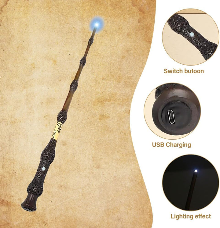 38CM Dumbledore Zauberstab mit Licht, Elderstab Harry P-Otter, USB Aufladung Zauberstab Dumbledore,