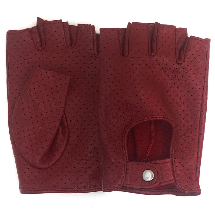 ZLUXURQ Damen-Lederhandschuhe Vollmaschige Fingerlose Halbfinger-Fahrhandschuhe X-Large-8" Rot, X-La