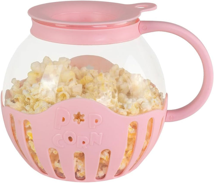 JOCCA Popcornbehälter aus Glas für Mikrowelle, 2,2 l, mit Silikongitter, spülmaschinenfest, Rosa (Ro
