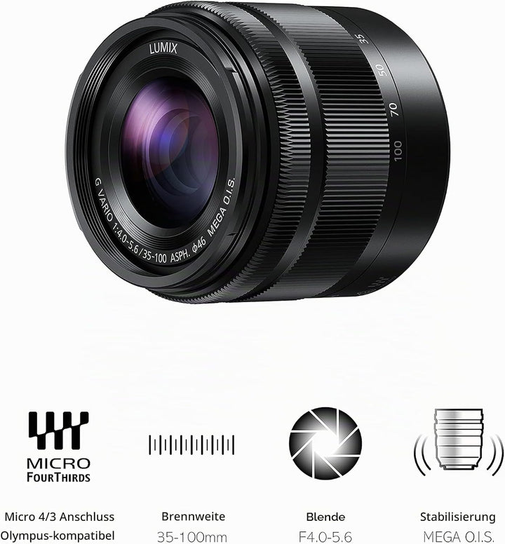 Panasonic H-FS35100E LUMIX G Vario Telezoom 35-100 mm F4.0-5.6 ASPH. Objektiv (70-200 mm KB, O.I.S.