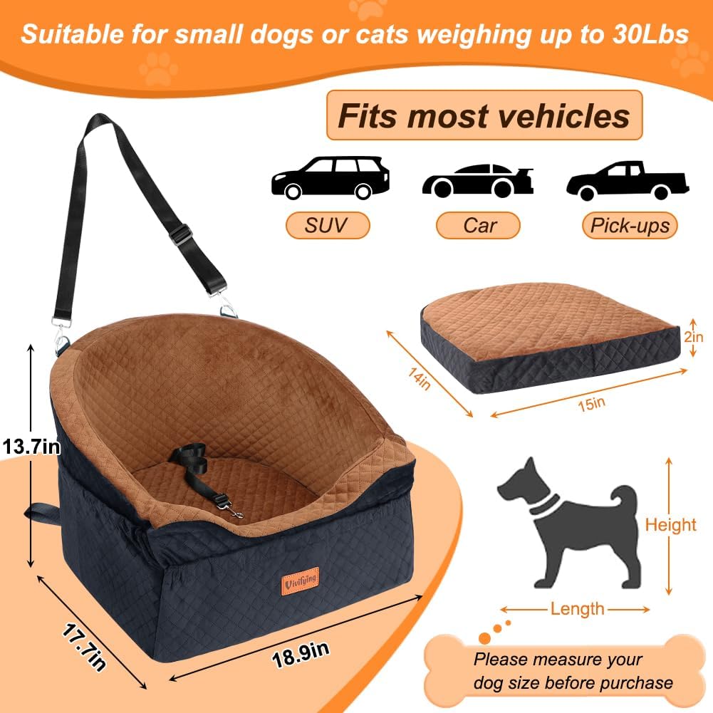 Vivifying Hundeautositz für kleine und mittelgrosse Hunde, abnehmbare und waschbare Sitzerhöhung für