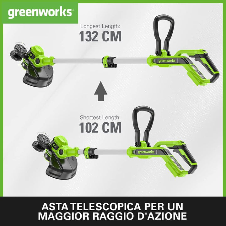 Greenworks 40V Akku Rasentrimmer & Kantenschneider mit Rad für klein-mittelgrosse Gärten, 33m Schnit