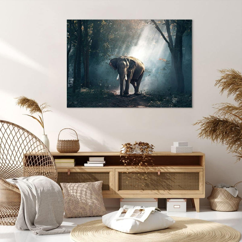 Bilder auf Leinwand 100x70cm Leinwandbild mit Rahmen elefant natur Gross Wanddeko Bild Schlafzimmer