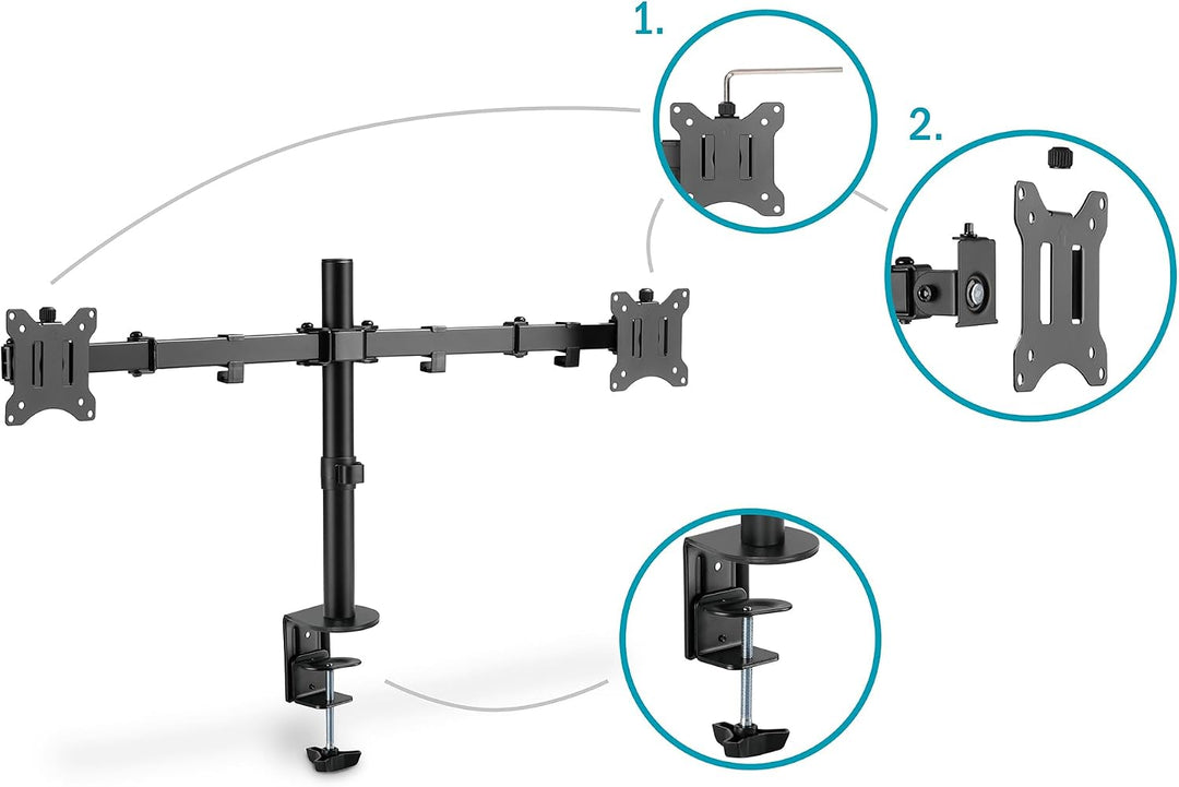 DIGITUS Monitorhalterung - Tischklemme - 2 Monitore - Bis 32 Zoll - Bis 3X 8 kg - VESA 75x75, 100x10