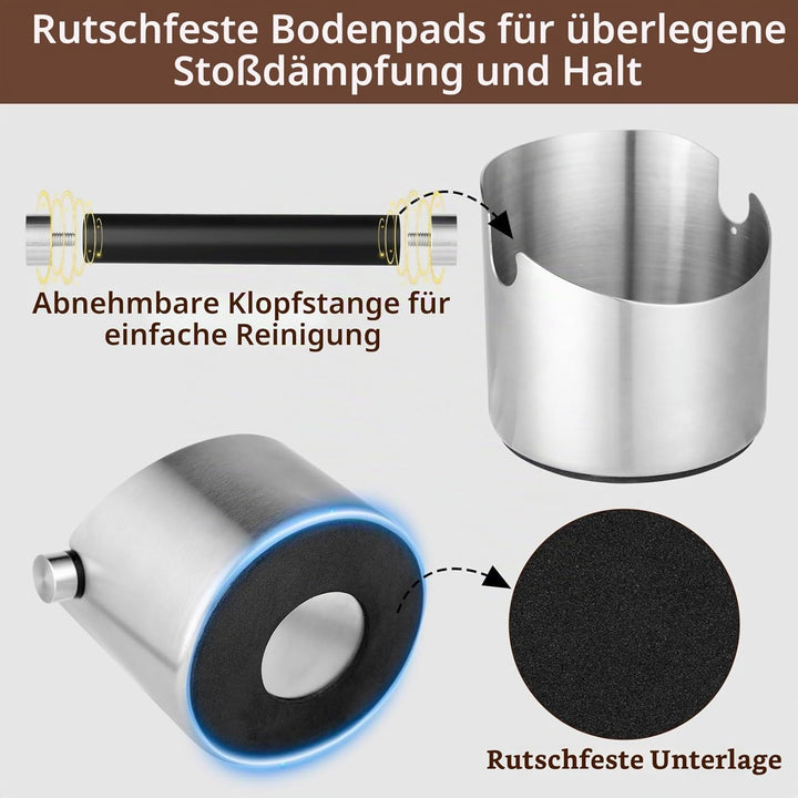 Kaffeeklopfbox mit Bürste, Kaffeesatzeimer aus Edelstahl – Kleine Espresso-Klopfbox, rutschfester Bo