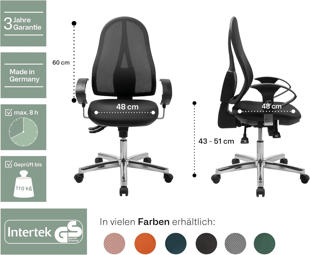 TOPSTAR Open Point SY Deluxe, ergonomischer Syncro-Bandscheiben-Drehstuhl, Bürostuhl, Schreibtischst