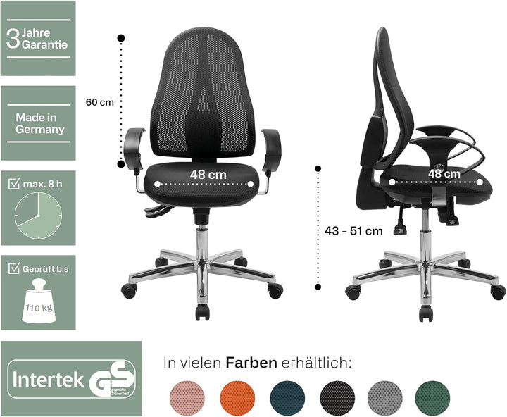 TOPSTAR Open Point SY Deluxe, ergonomischer Syncro-Bandscheiben-Drehstuhl, Bürostuhl, Schreibtischst