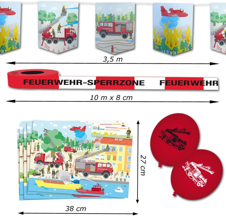 Feuerwehr Geburtstag Deko Partyset XXL - Partydeko & Partygeschirr mit Motiven für den Feuerwehr Kin